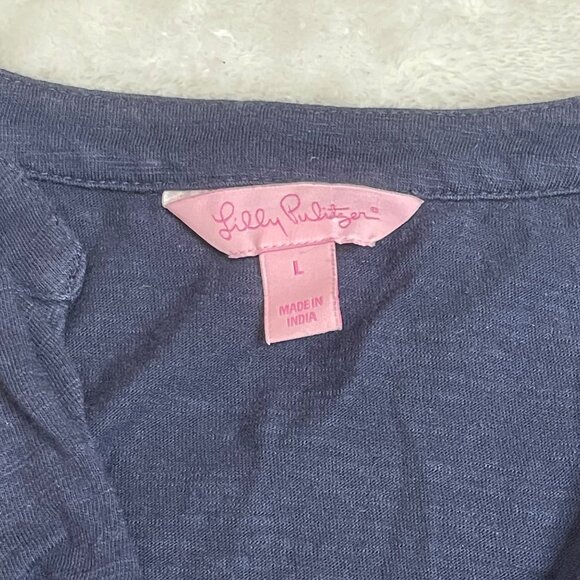 Lilly Pulitzer Shay Dress Womens Size Large Ruffle Halter Neck Cotton Modal Navy - Picture 6 of 11